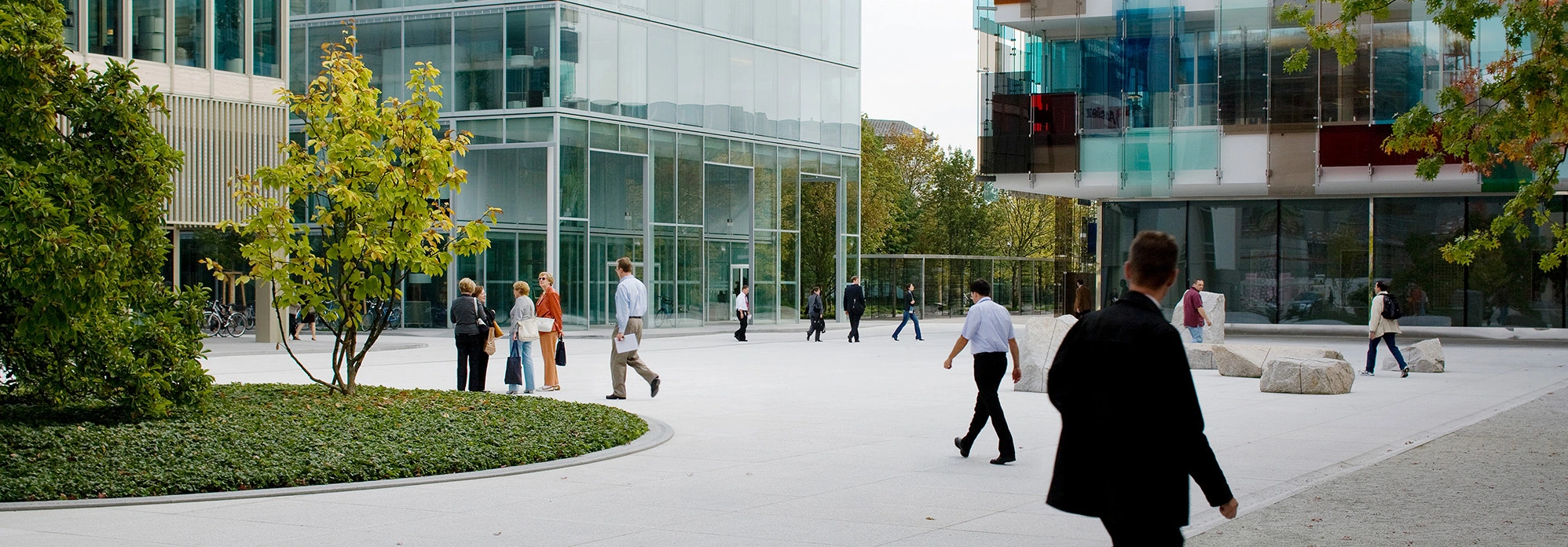 Business people walking on the Novartis Basel campus