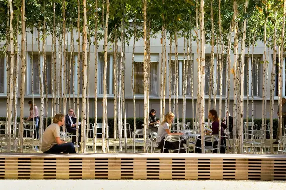 People relaxing in the Novartis Basel campus