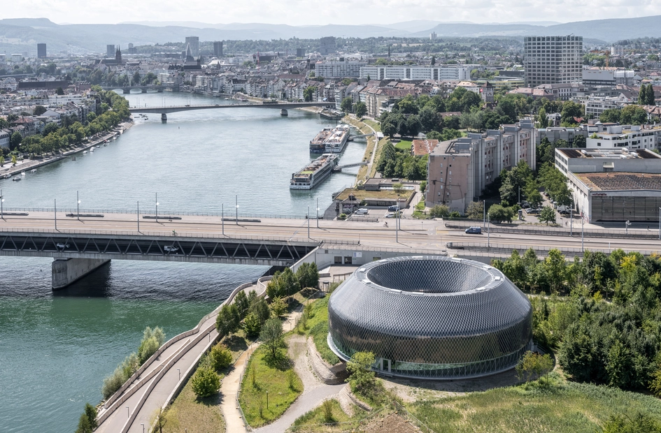 View of the Novartis Pavillon towards Dreirosenbrücke and city center